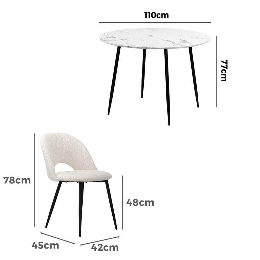 Round Dining Table & 4PCS Dining Chairs Sherpa White