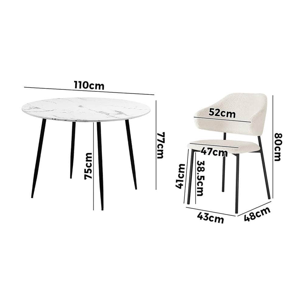 Round Dining Table with 4PCS Chairs Sherpa White