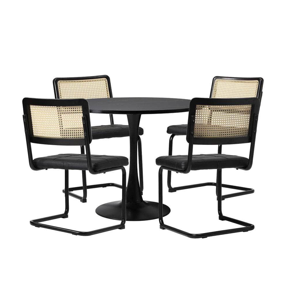 Round Dining Table with Dining Chairs PU Leather/Velvet