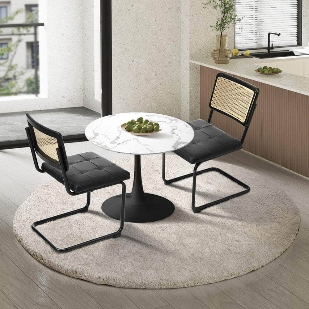 Round Dining Table with Dining Chairs PU Leather/Velvet