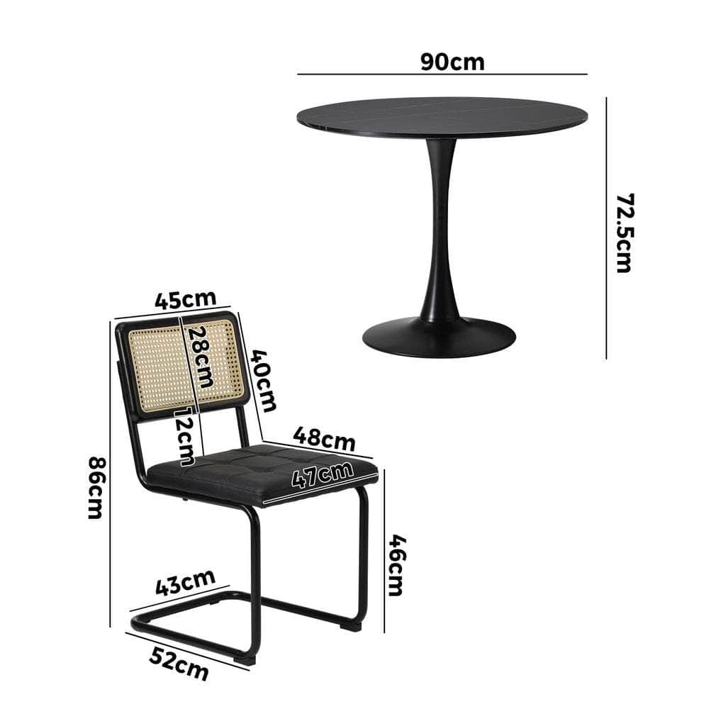 Round Dining Table with Dining Chairs PU Leather/Velvet