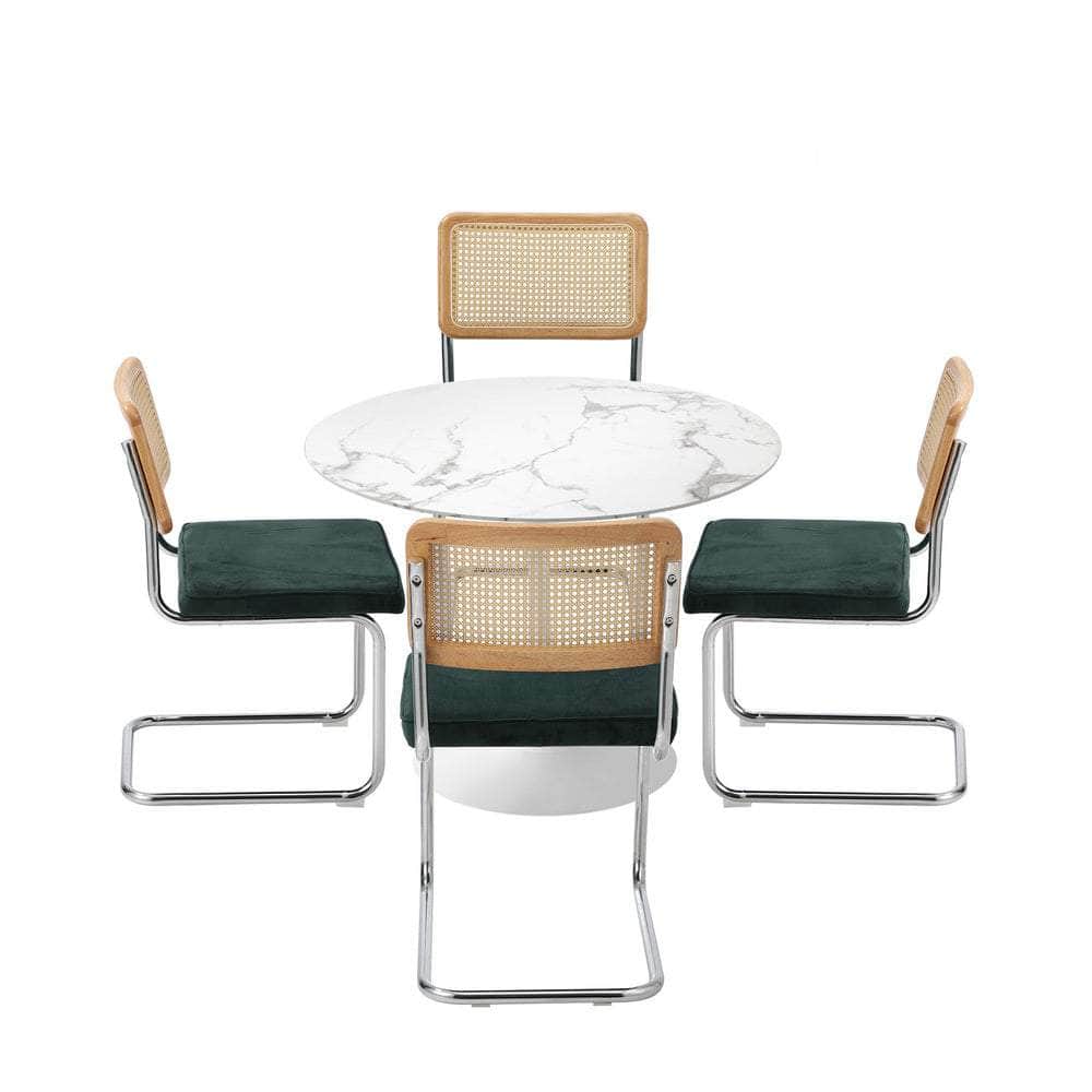 Round Dining Table with Dining Chairs PU Leather/Velvet