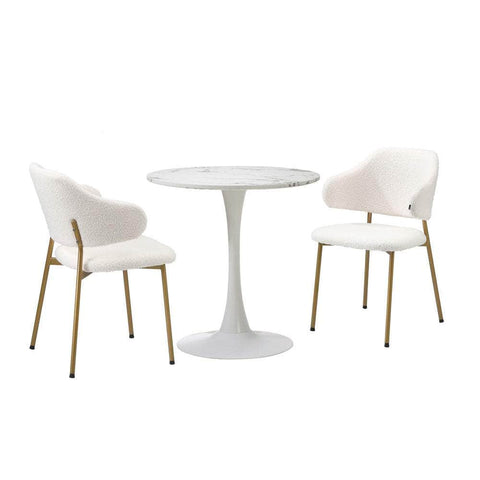 Round Dining Table with Dining Chairs Sherpa Gold&White
