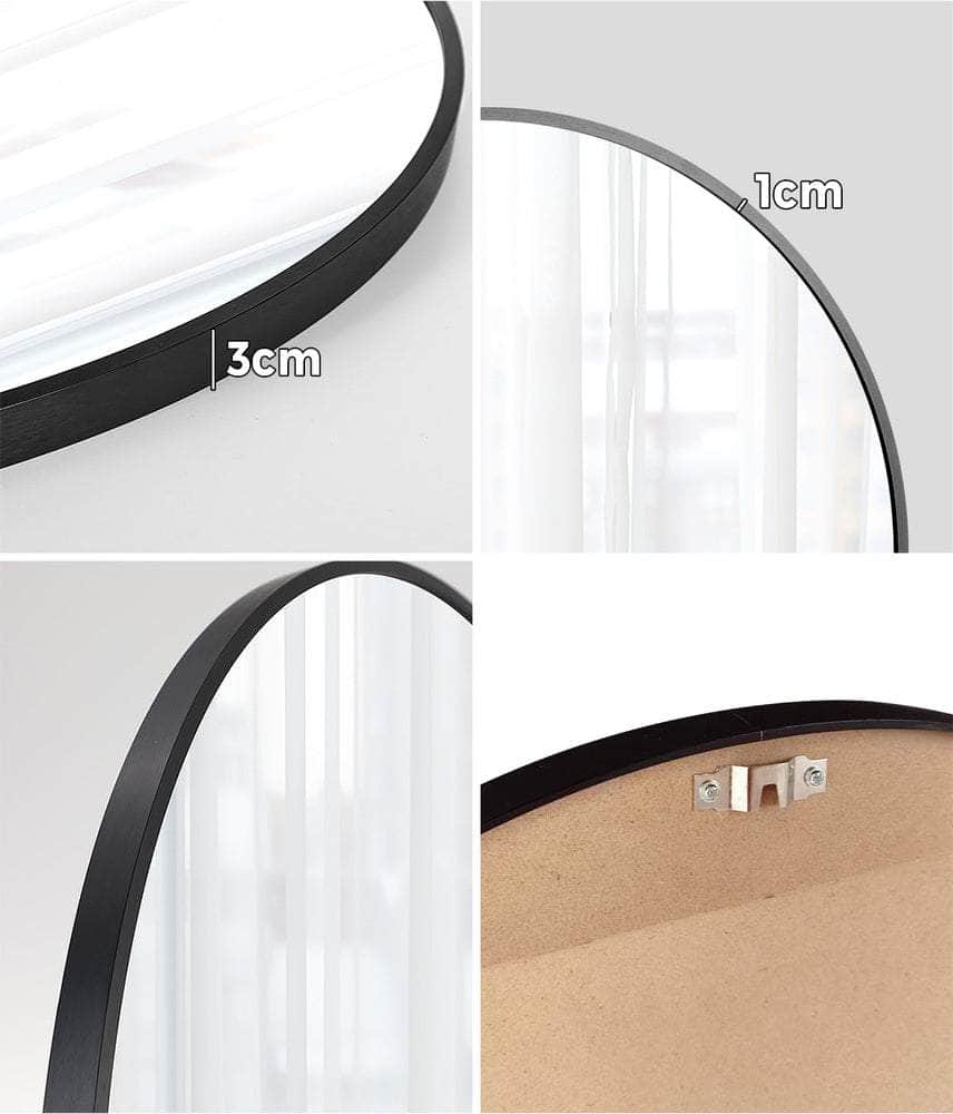 Round Wall Mirror 60cm Black Frame Modern Bathroom Bedroom Home Decor