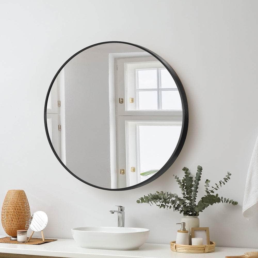 Round Wall Mirror 60cm Black Frame Modern Bathroom Bedroom Home Decor
