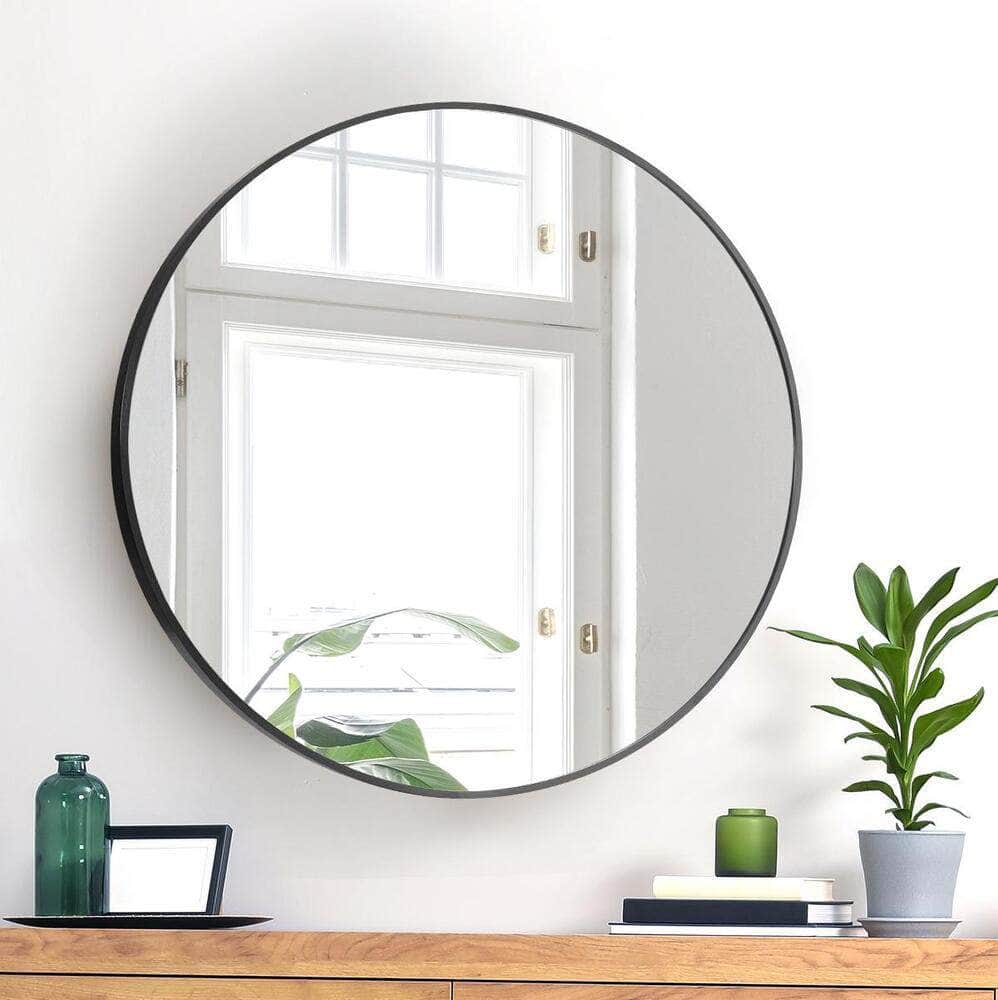 Round Wall Mirror 60cm Black Frame Modern Bathroom Bedroom Home Decor