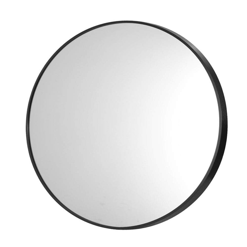 Round Wall Mirror Black & Gold Frame 80cm Modern Bathroom Bedroom Decor