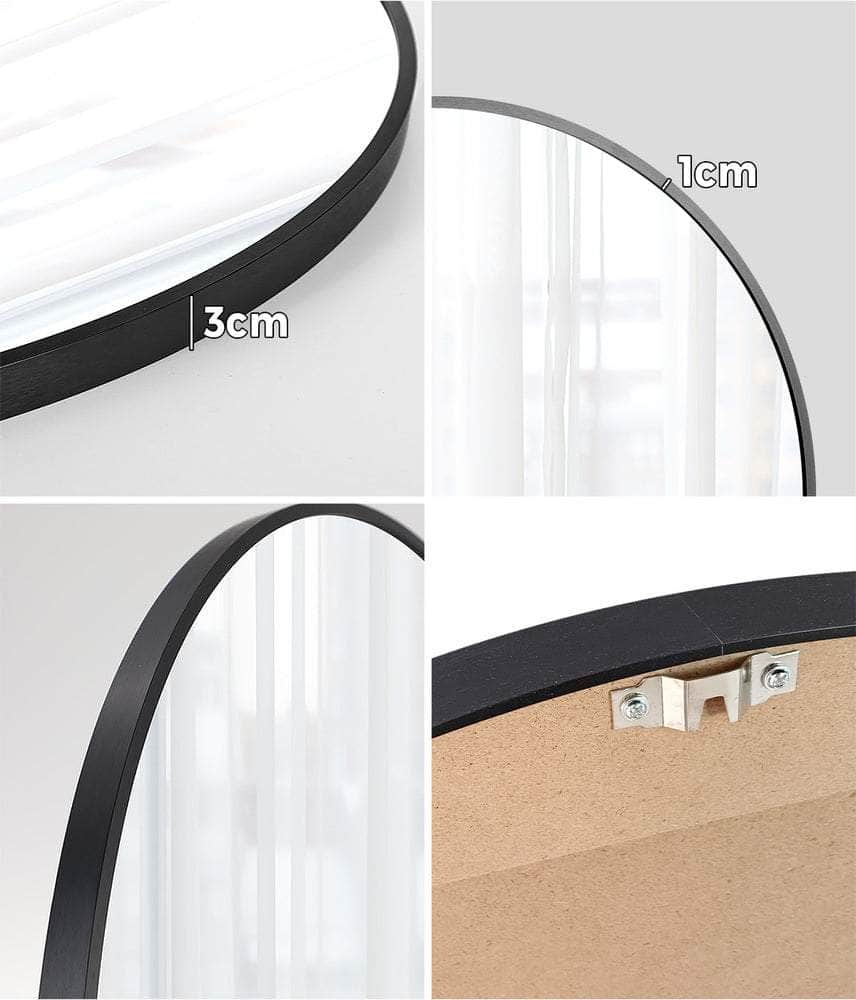 Round Wall Mirror Black & Gold Frame 80cm Modern Bathroom Bedroom Decor