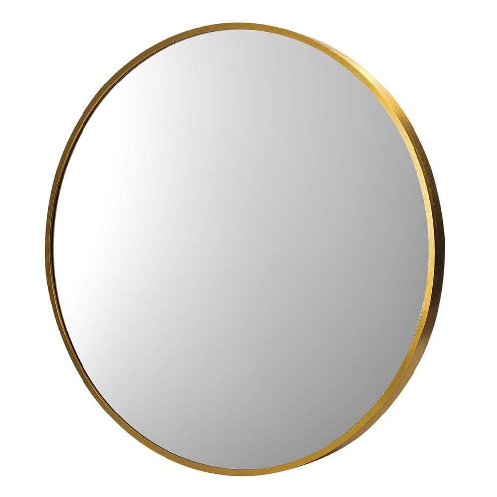 Round Wall Mirror Black & Gold Frame 80cm Modern Bathroom Bedroom Decor