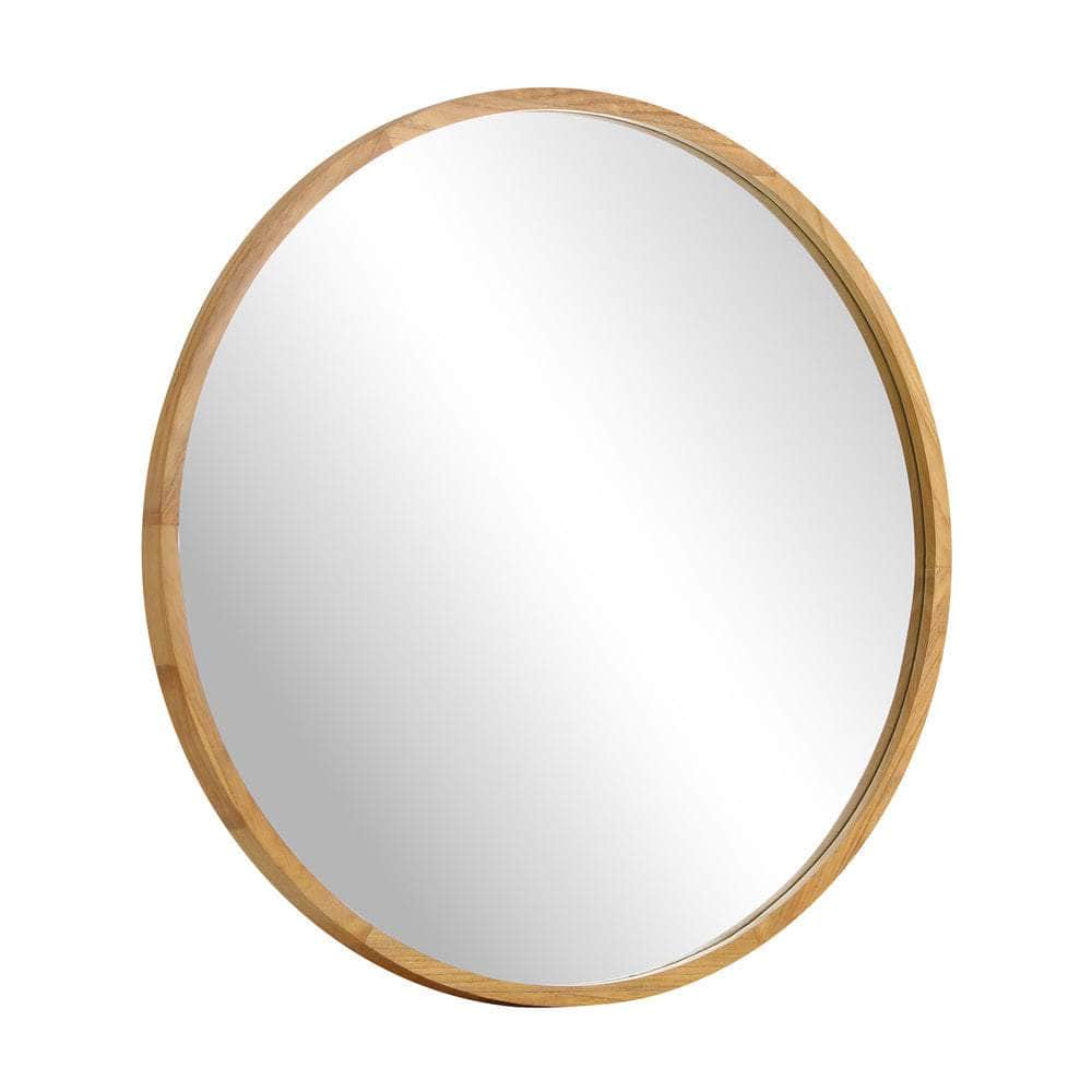 Round Wall Mounted Mirror with Wood Frame