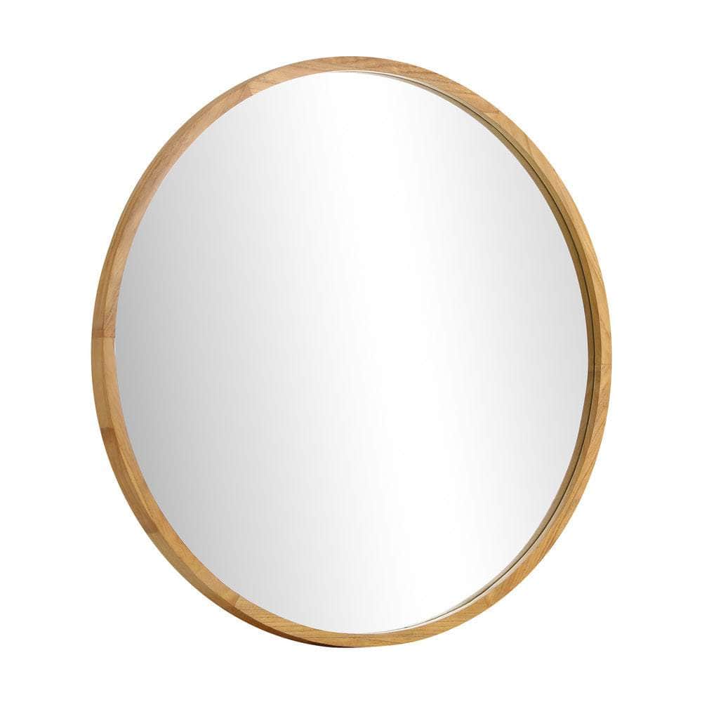 Round Wall Mounted Mirror with Wood Frame