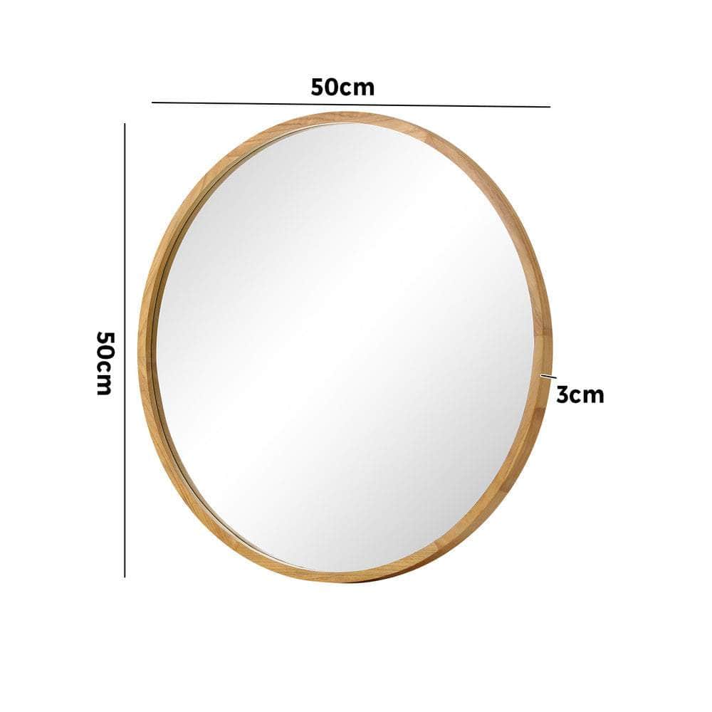 Round Wall Mounted Mirror with Wood Frame