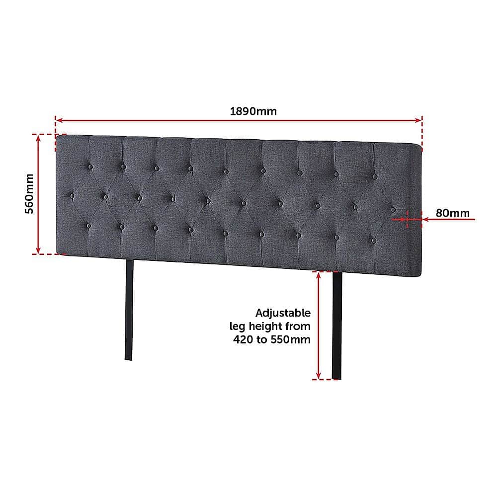 Royal Linen Fabric King Bed Deluxe Headboard - Grey