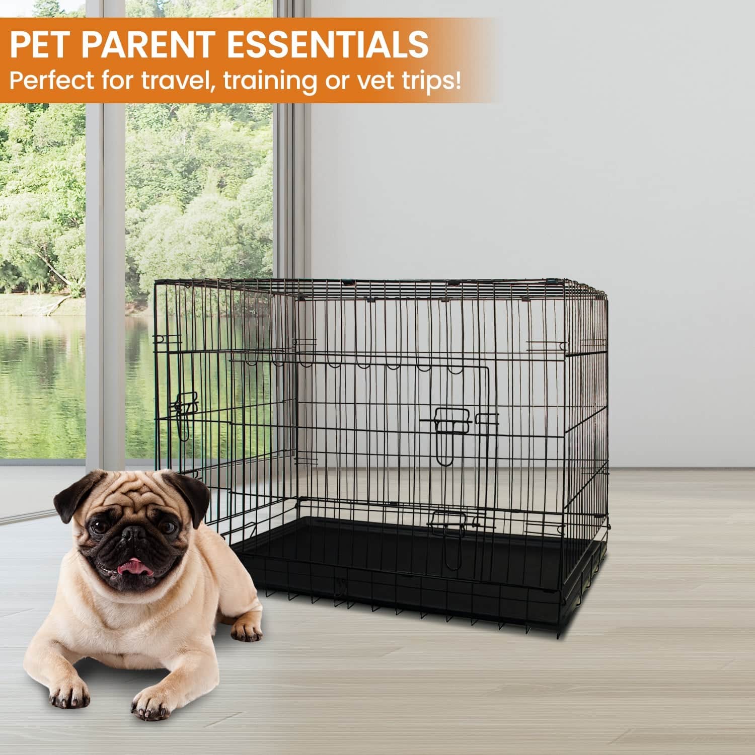 Royale 36in Foldable Pet Wire Dog Crate Medium Safe Portable Kennel