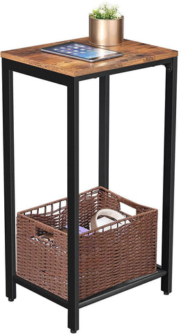Rustic Brown Side Table With Mesh Shelf