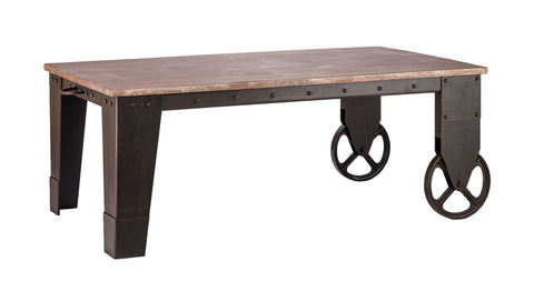 Rustic Industrial Wood Coffee Table with Wheels for Modern Living Spaces