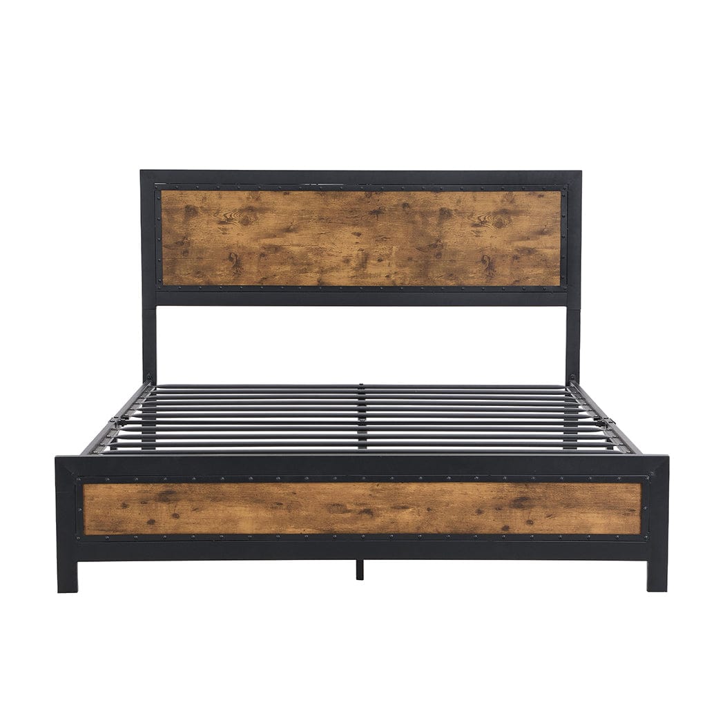 Rustic Metal Bed Frame with 4 Drawers - Stylish and Space-Saving