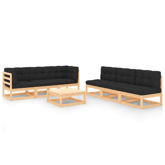 Rustic Relaxation: 7-Piece Pinewood Garden Lounge Set with