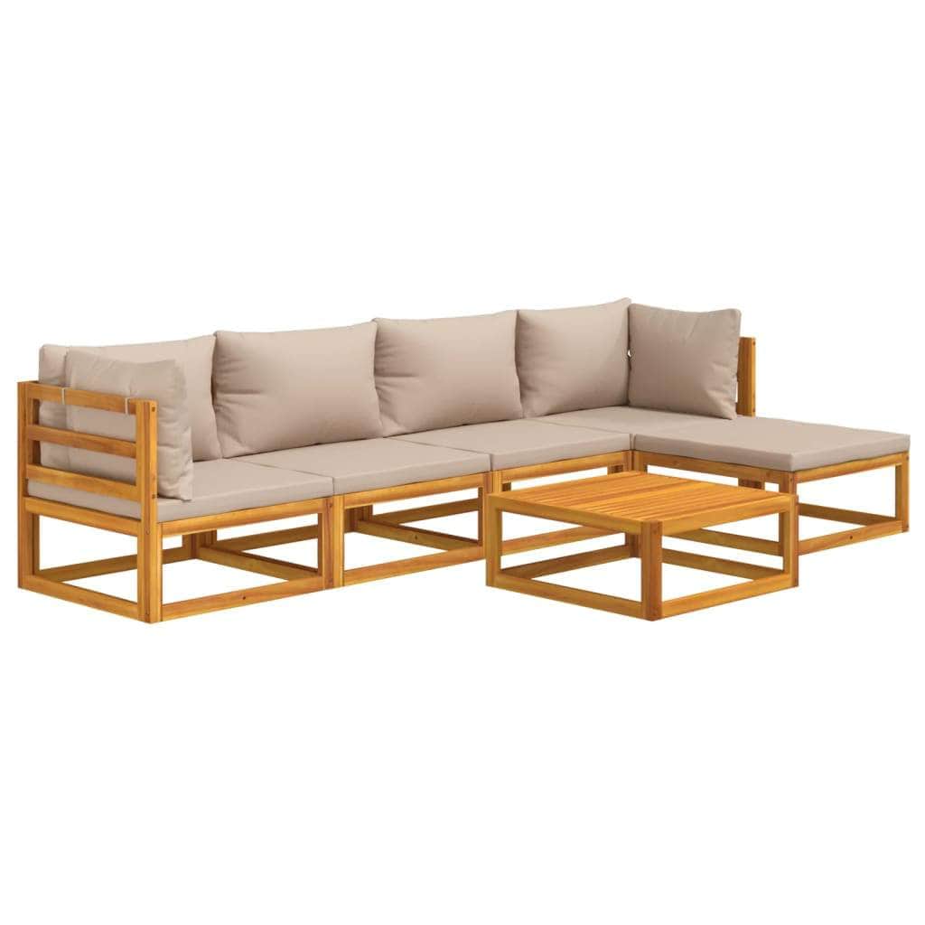 Rustic Taupe Respite: 6-Piece Solid Wood Garden Lounge Set