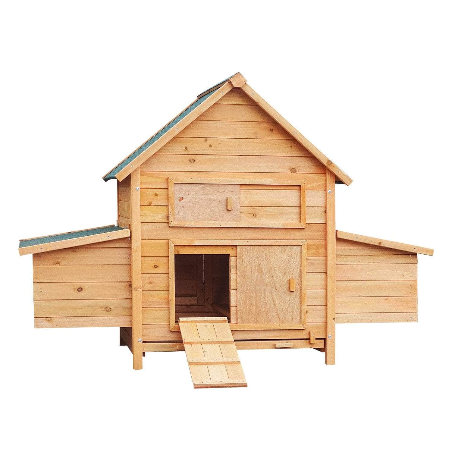 Rustic Wooden Chicken Coop & Rabbit Hutch with Nesting Boxes and Ramp