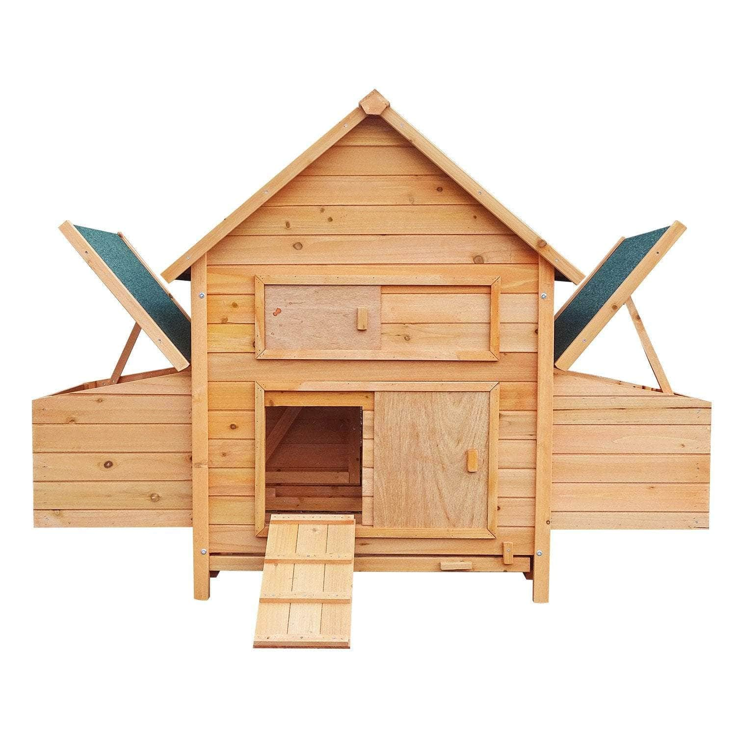 Rustic Wooden Chicken Coop & Rabbit Hutch with Nesting Boxes and Ramp