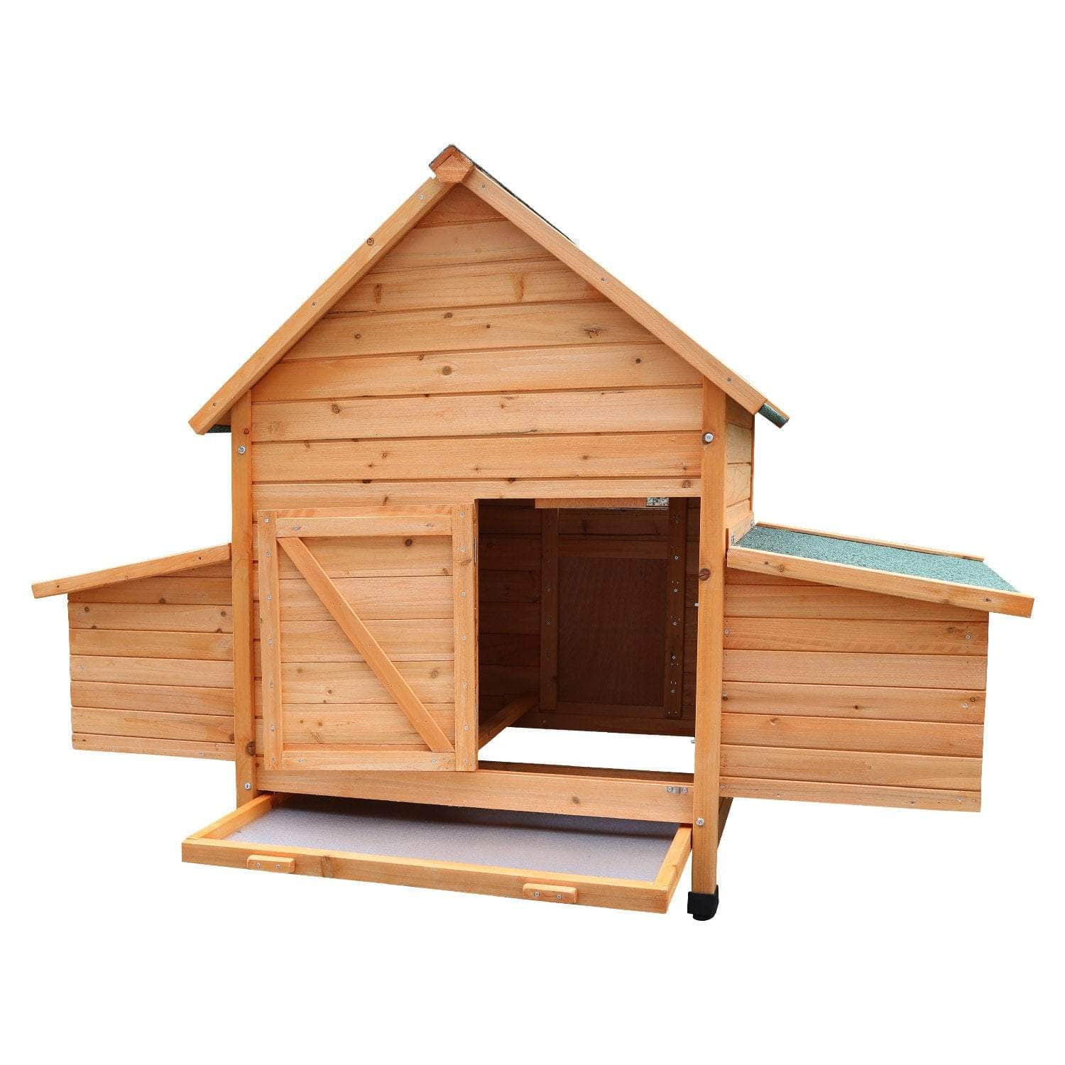 Rustic Wooden Chicken Coop & Rabbit Hutch with Nesting Boxes and Ramp