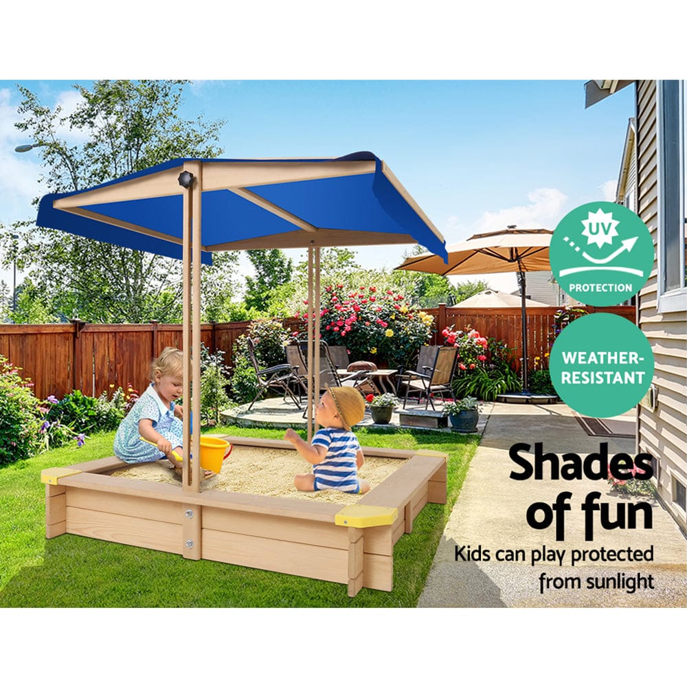 Kids Wooden Sandbox With Canopy & Bench | Wooden finish