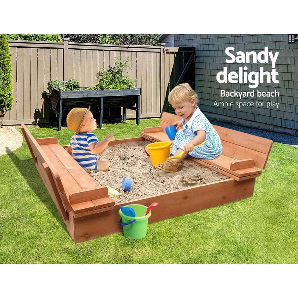 Wooden Outdoor Sandpit Set - Natural Wood - Outdoor Play Equipment