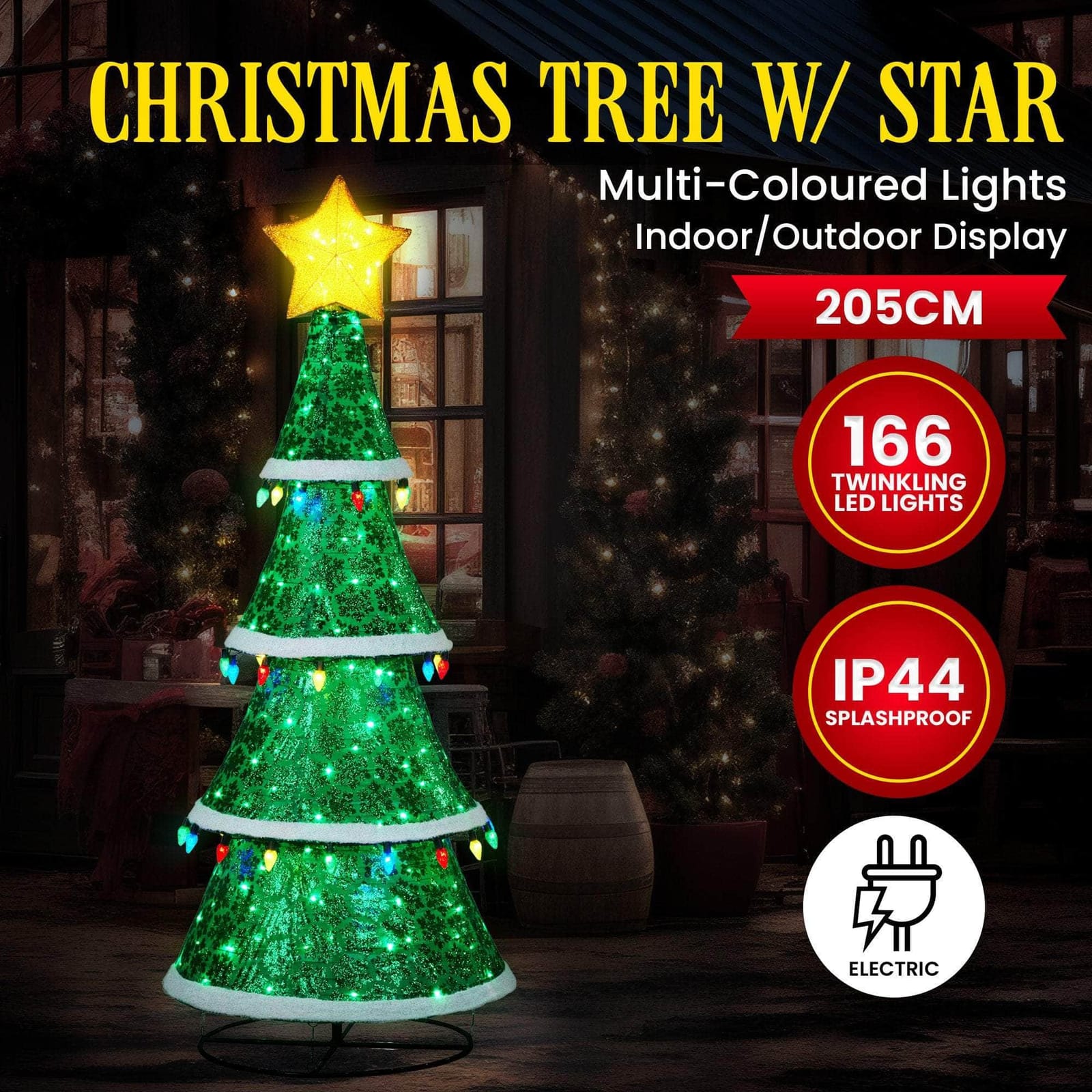 Indoor/Outdoor Tiered Christmas Tree with Lights - 205cm with 38dsd