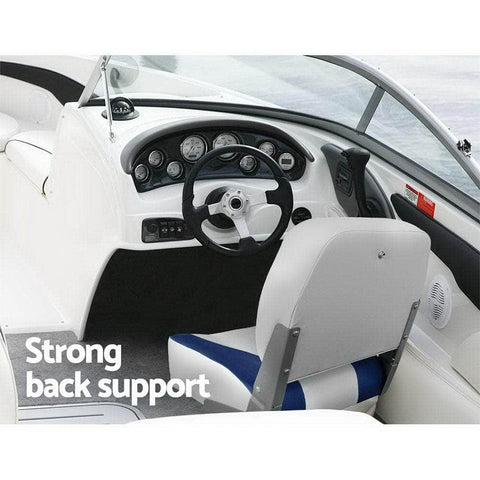 2X Folding Boat Seats Marine Swivel Low Back 13Cm Padding Grey Blue