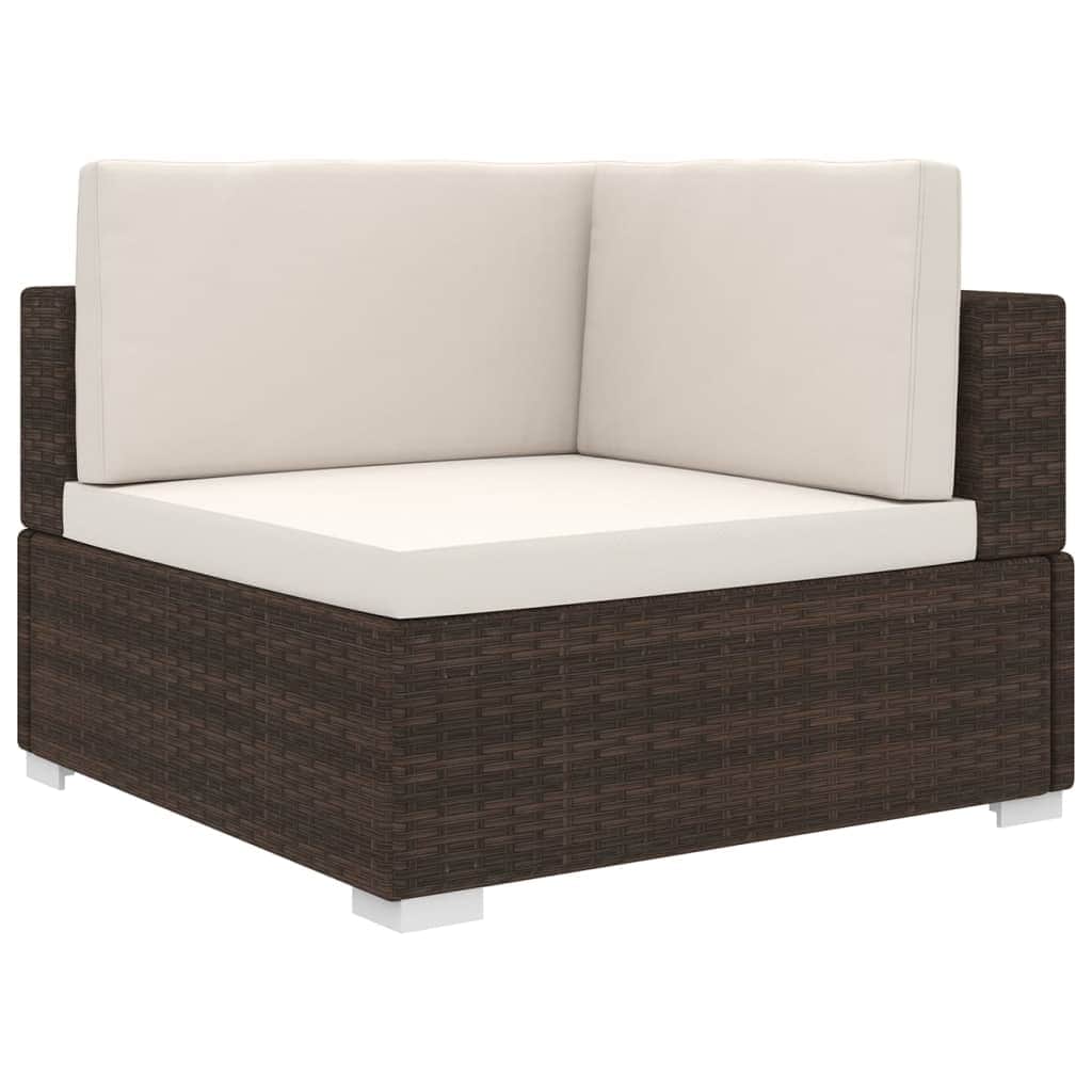 Sectional Corner Chair 1 pc with Cushions Poly Rattan Brown