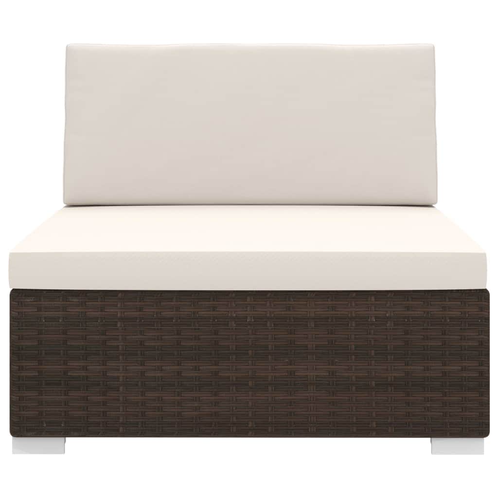 Sectional Middle Seat 1 pc with Cushions Poly Rattan Brown