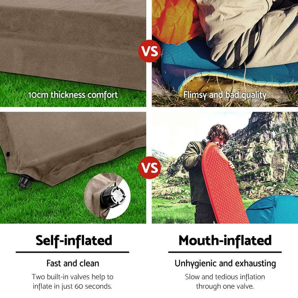 Self Inflating Mattress 10Cm Camping Mat Air Double Coffee