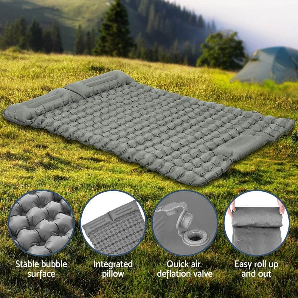 Self Inflating Mattress Camping Sleeping Mat Air Bed Pad Double Pillow