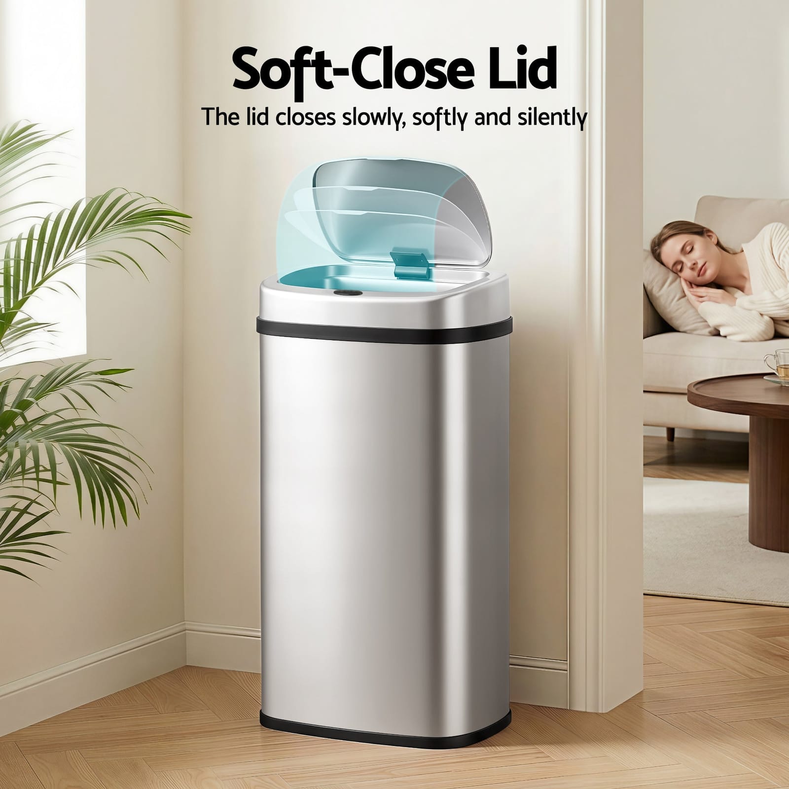 60L Sensor Bin Motion Rubbish Automatic Silver - Silver colour