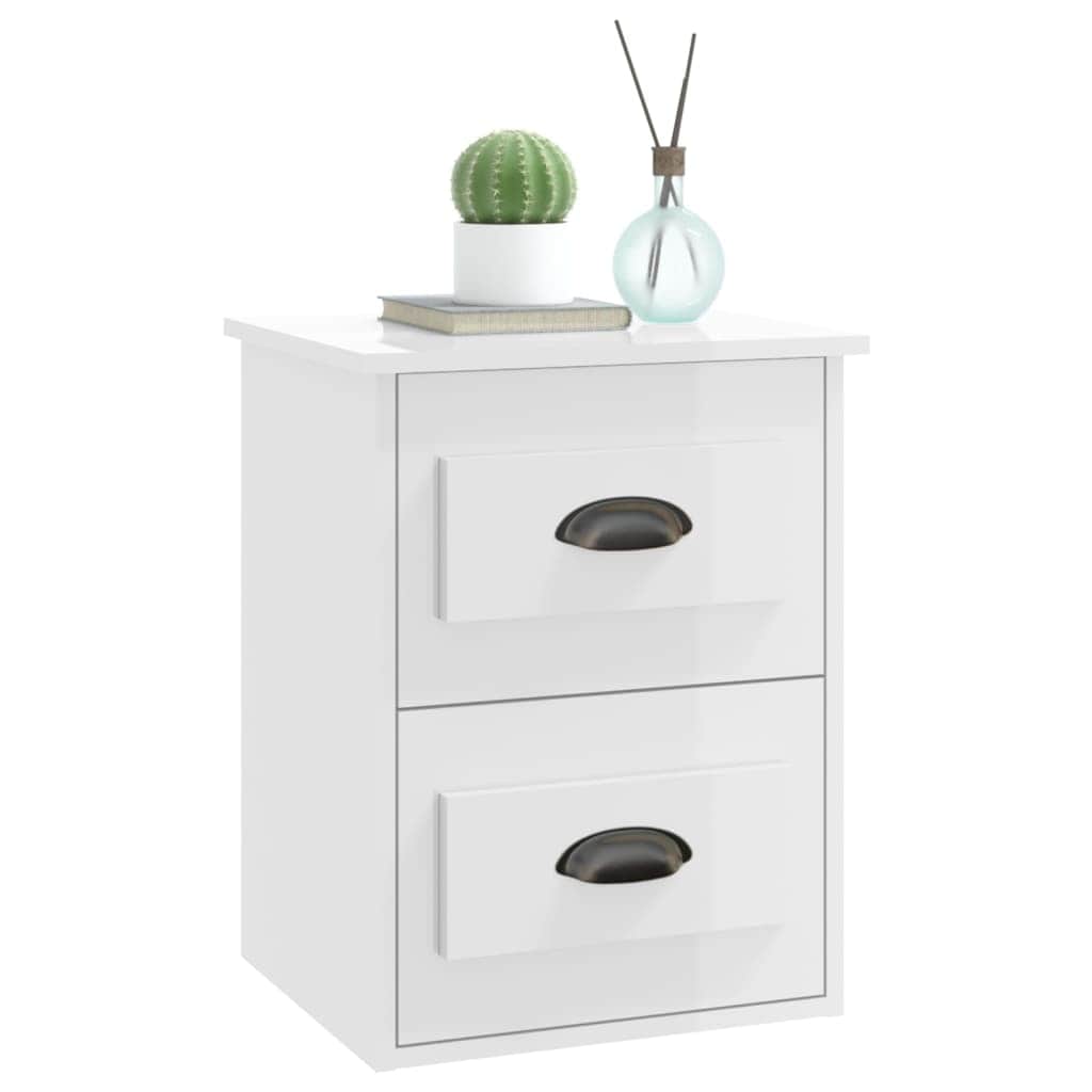 Serene Haven: Set of 2 Wall-mounted White Bedside Cabinets
