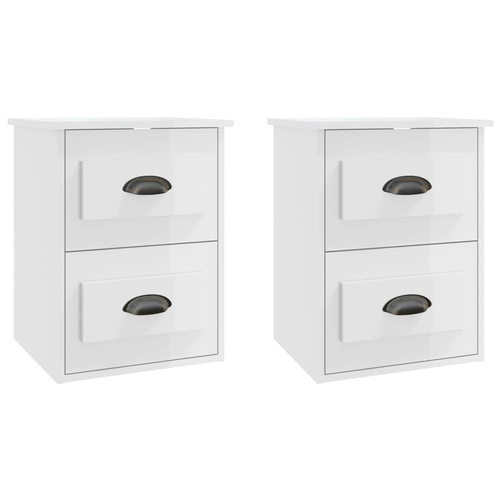 Serene Haven: Set of 2 Wall-mounted White Bedside Cabinets