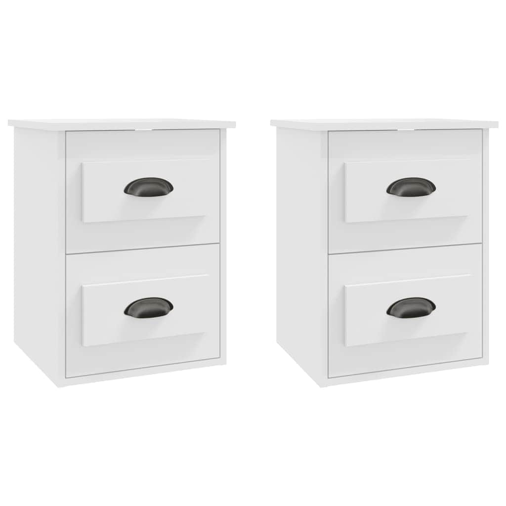 Serene Haven: Set of 2 Wall-mounted White Bedside Cabinets