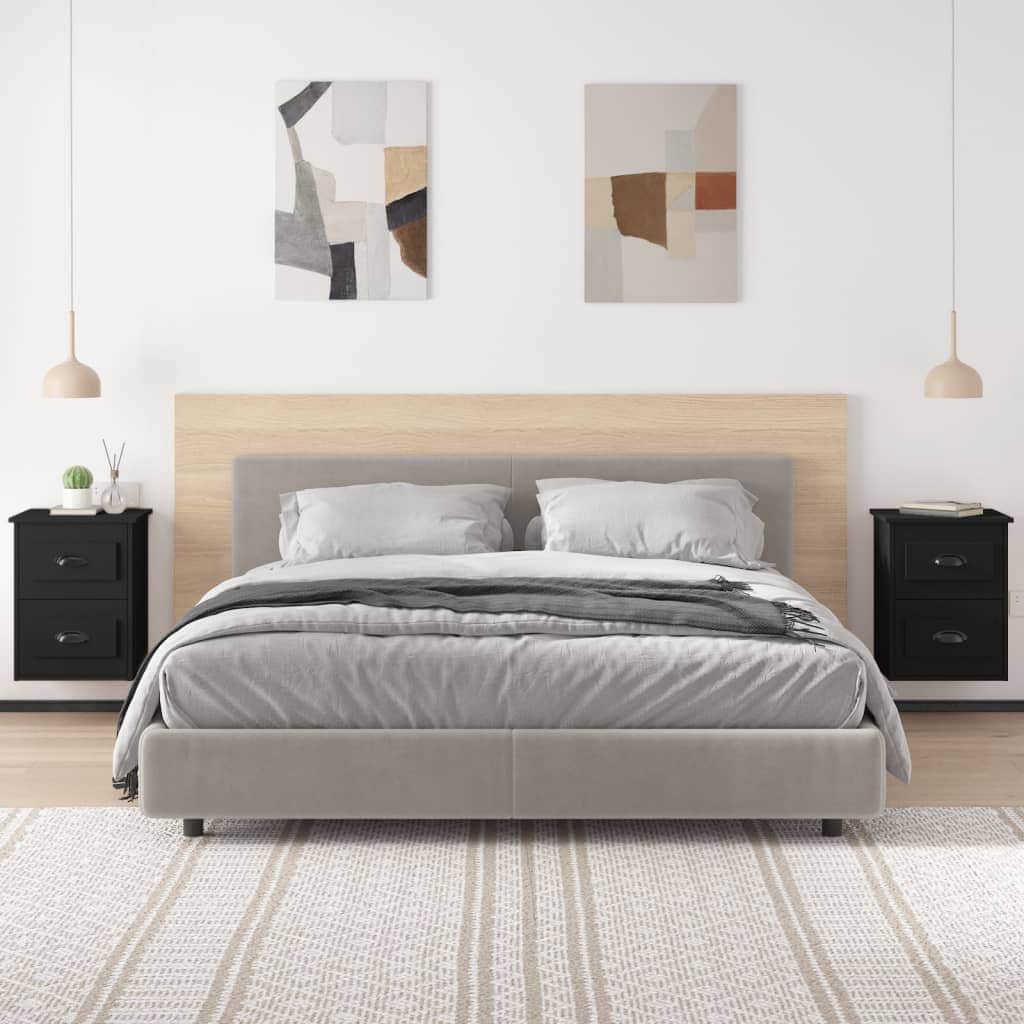 Serene Haven: Set of 2 Wall-mounted White Bedside Cabinets