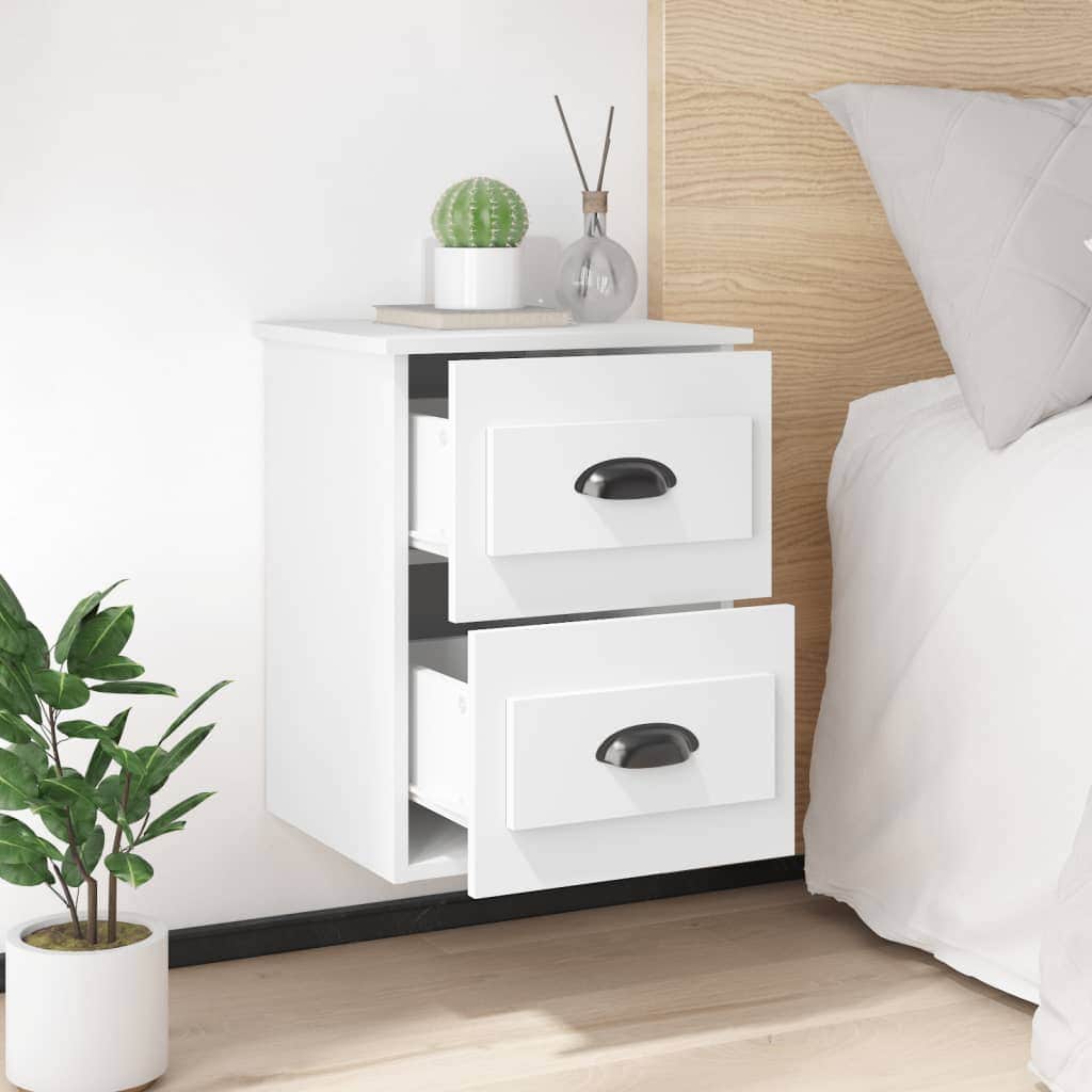 Serene Haven: Set of 2 Wall-mounted White Bedside Cabinets