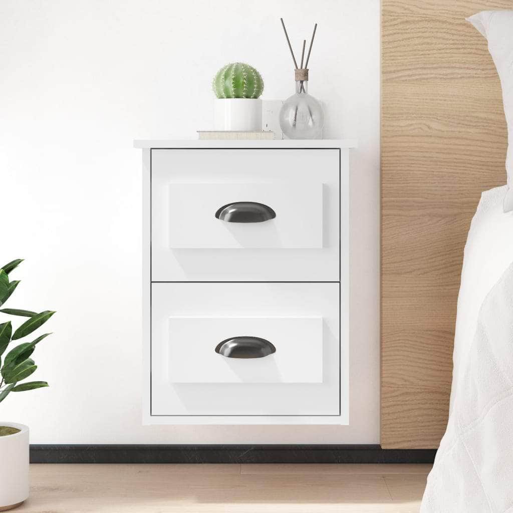 Serene Haven: Set of 2 Wall-mounted White Bedside Cabinets