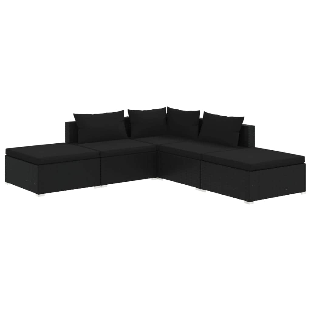 Serenely Grey Rattan Haven: 5-Piece Garden Lounge Set with Plush Cushions