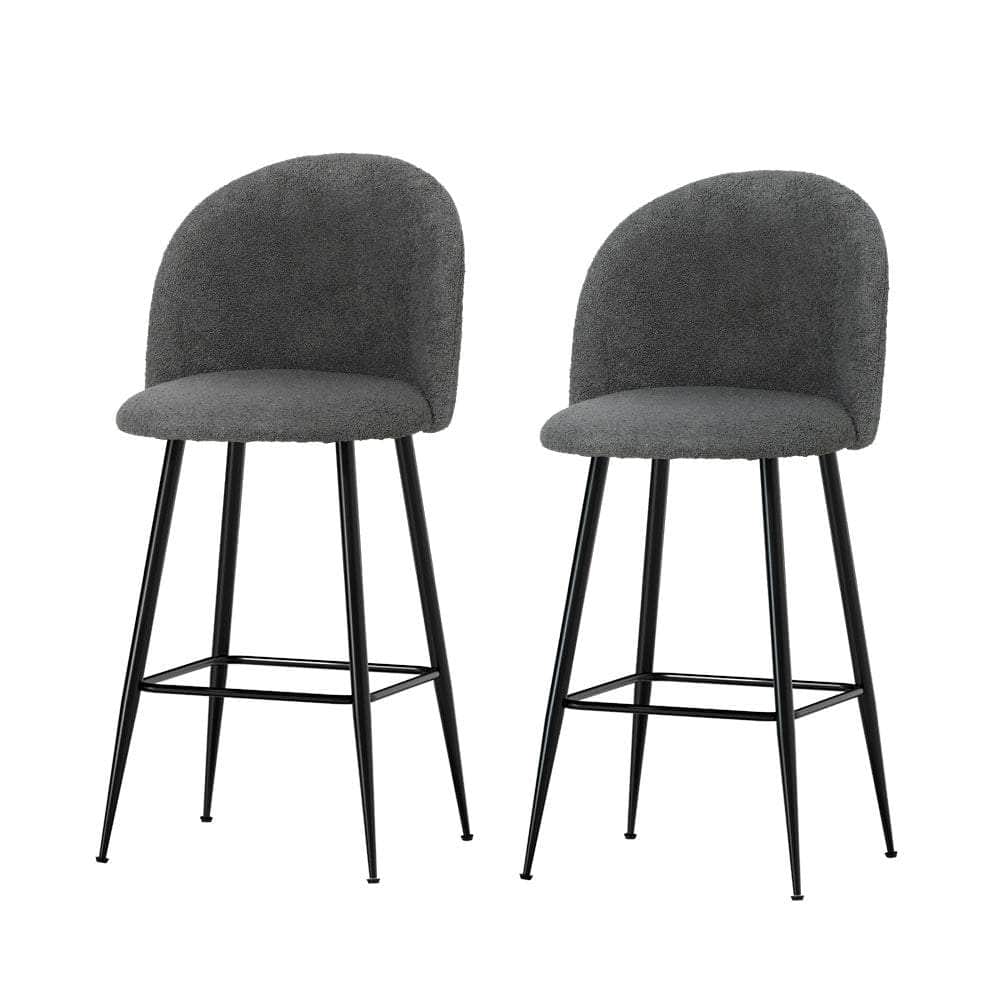 Set Of 2 Bar Stools Kitchen Dining Chair Stool Chairs Sherpa Boucle Charcoal
