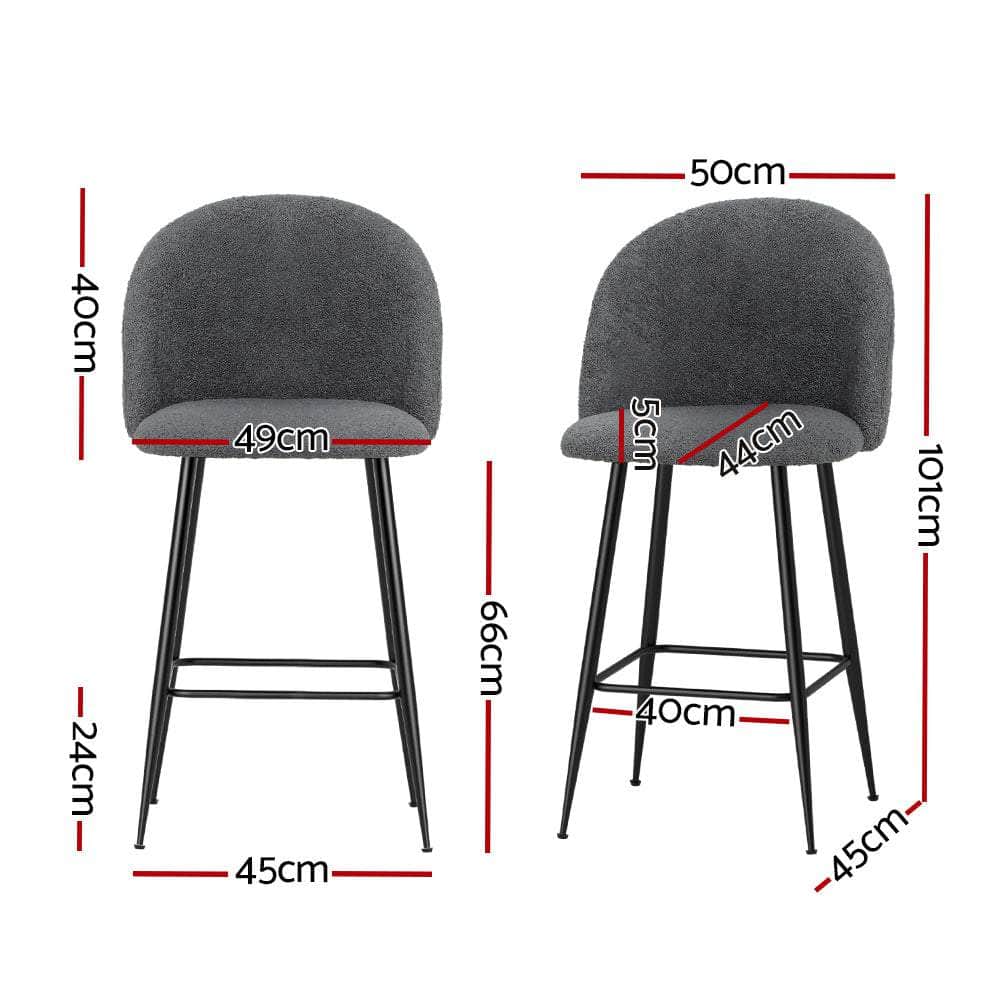 Set Of 2 Bar Stools Kitchen Dining Chair Stool Chairs Sherpa Boucle Charcoal