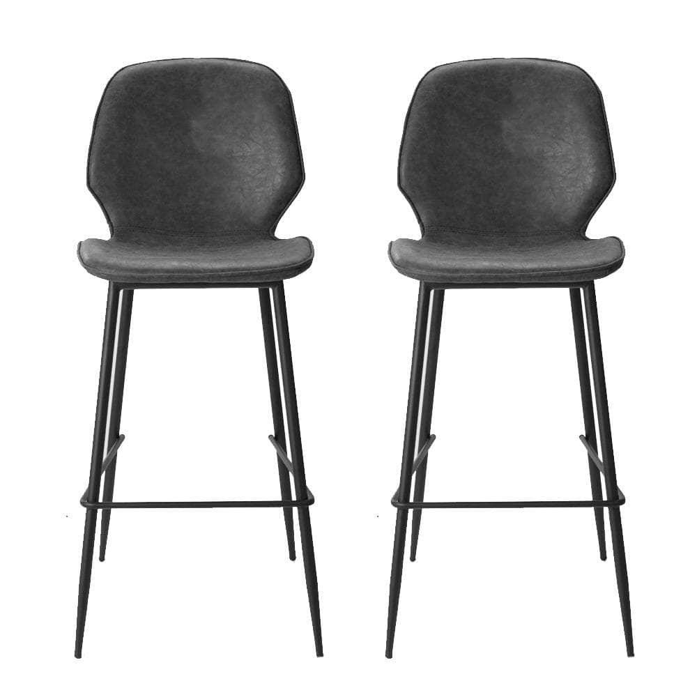 Set of 2 Bar Stools Kitchen Stool Barstool Dining Chairs Leather Black Kingsley
