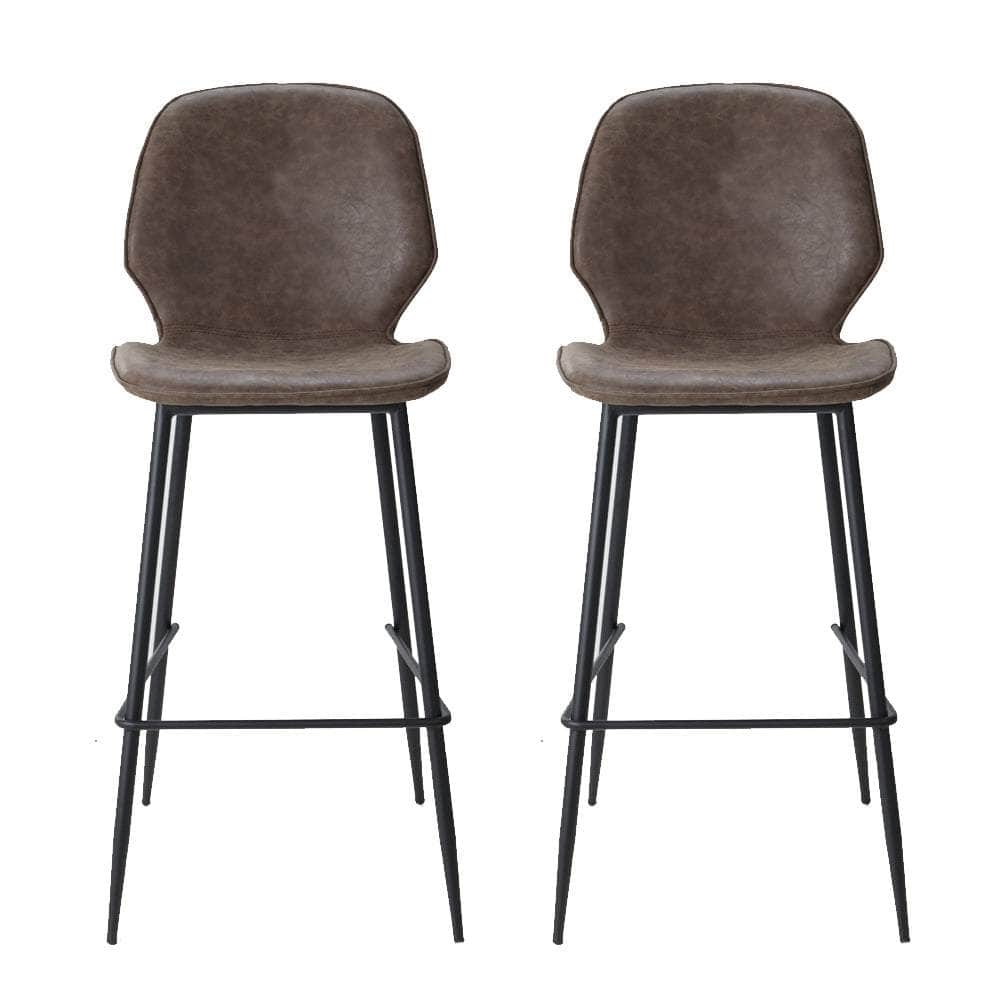 Set of 2 Bar Stools Kitchen Stool Barstool Dining Chairs Leather Brown Kingsley