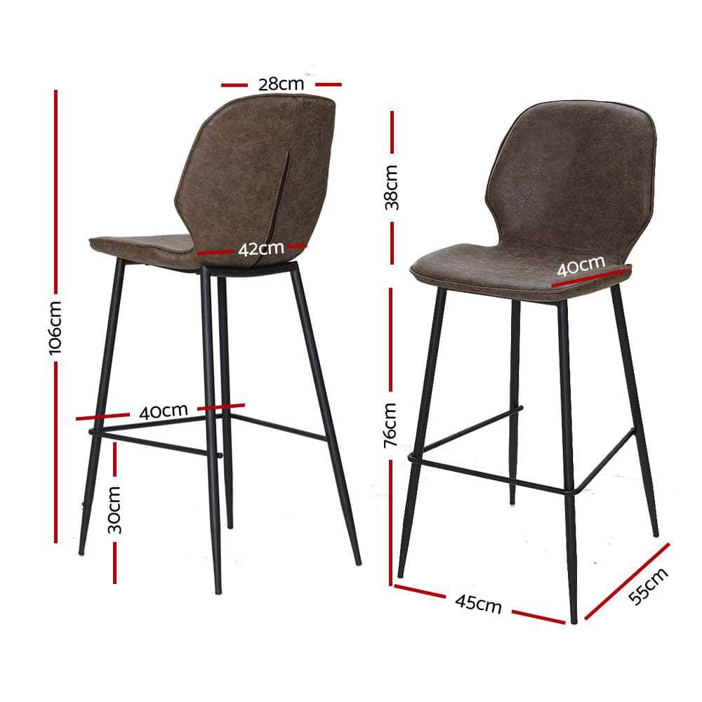 Set of 2 Bar Stools Kitchen Stool Barstool Dining Chairs Leather Brown Kingsley