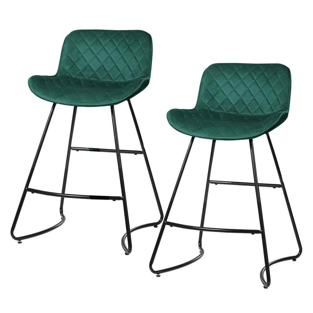 Set Of 2 Bar Stools Kitchen Stool Chairs Chair Velvet Barstool Barstools Green