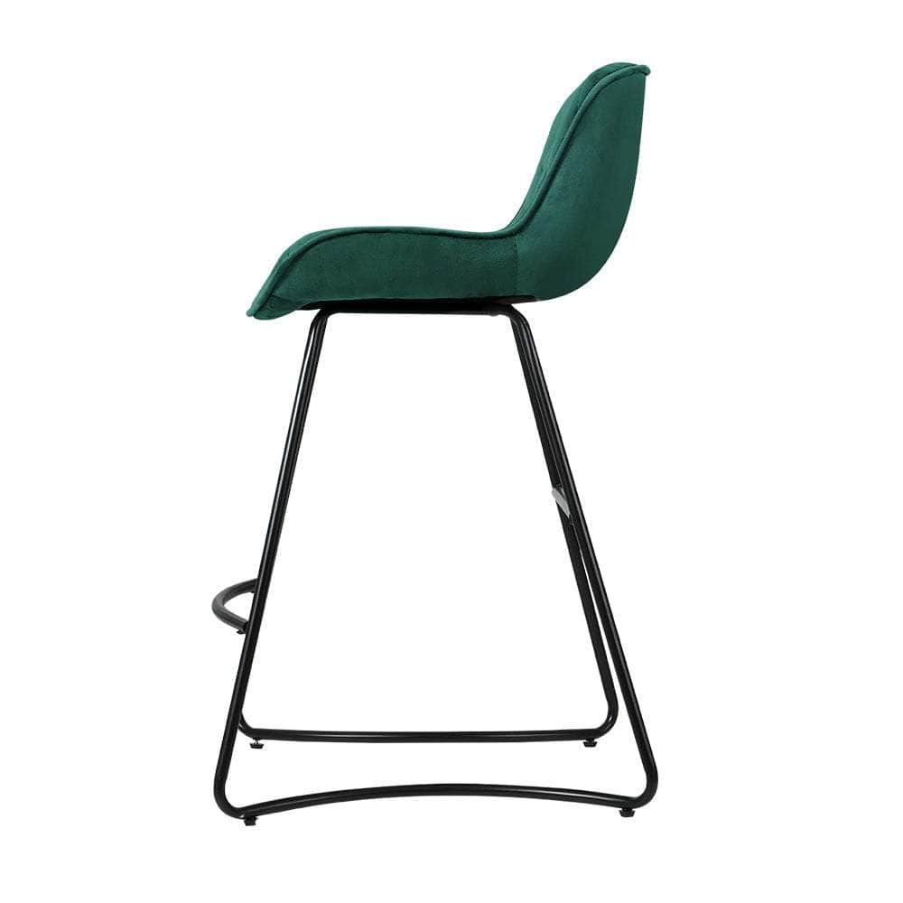 Set Of 2 Bar Stools Kitchen Stool Chairs Chair Velvet Barstool Barstools Green