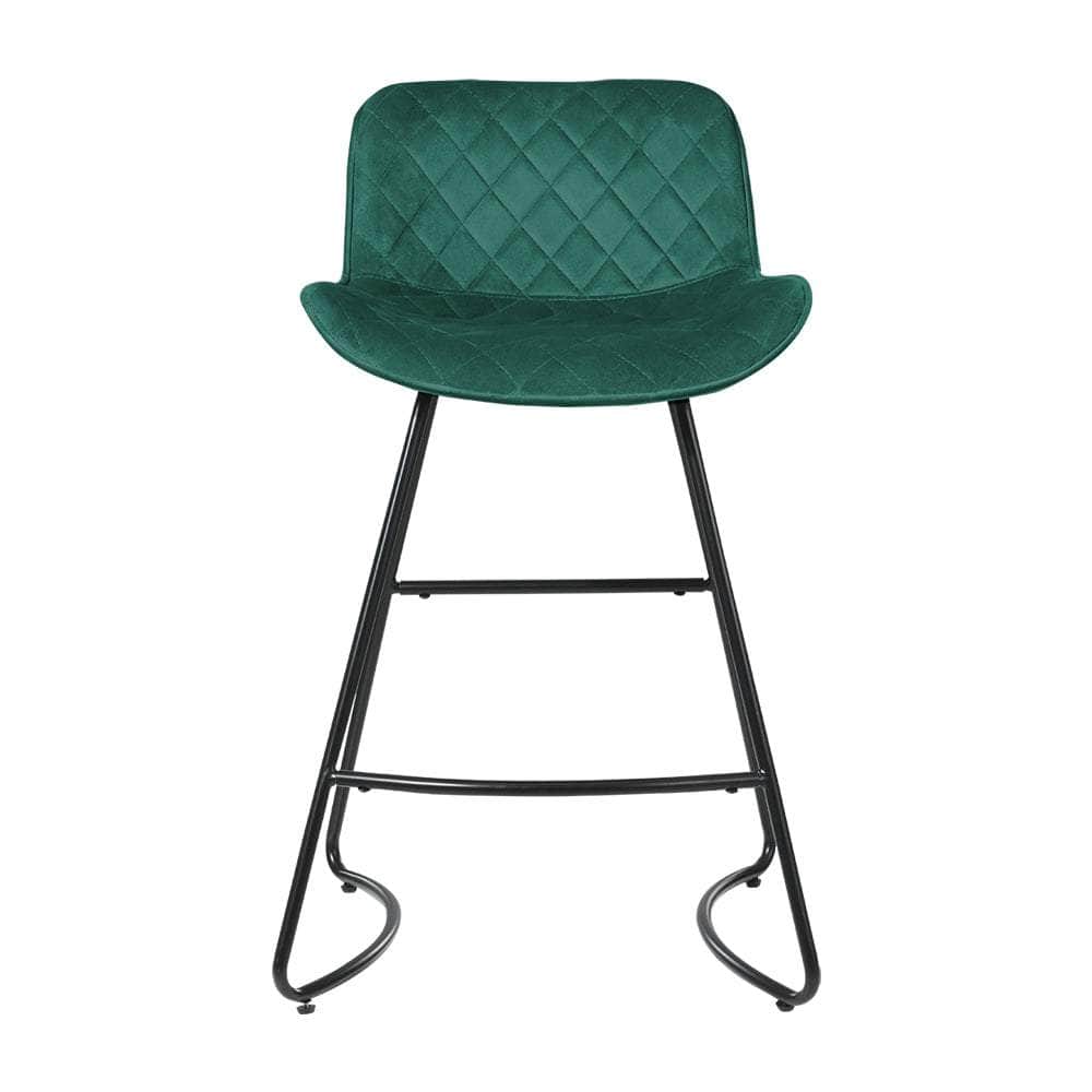 Set Of 2 Bar Stools Kitchen Stool Chairs Chair Velvet Barstool Barstools Green